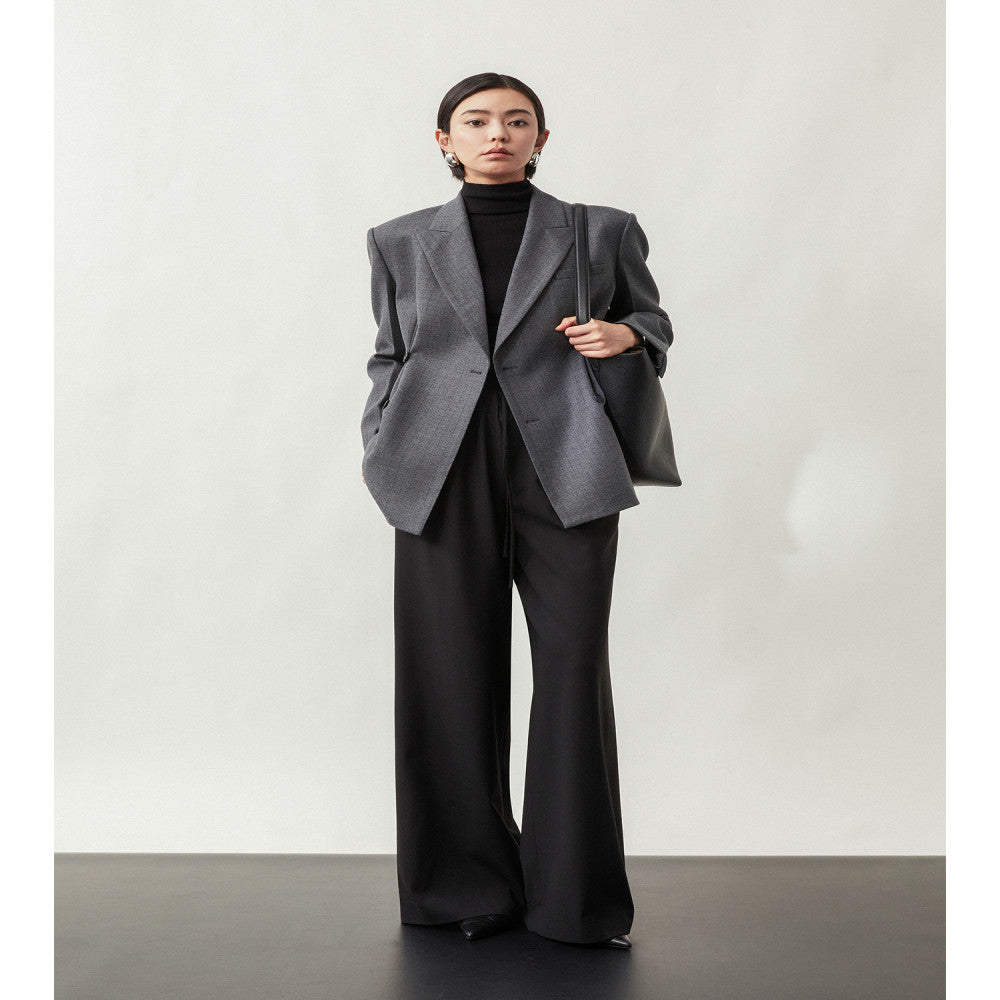 Le Samedi Relaxing R0w Style and Simple Aesthetics British Woolen Swing Neck Elastic Wide Leg Pants Set image 4