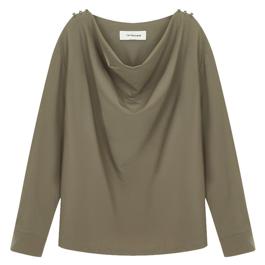 ASAYA3589 British Fine Wool Swing Collar Top (2 Colors) (Matching Set Available)