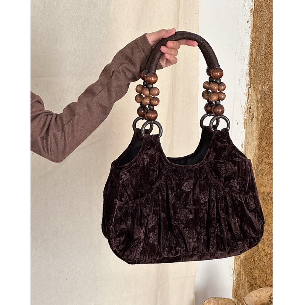SHIYUAN Nightingale Rose Original Velvet Drawn Jacquard Underarm Bag Beaded Single Shoulder Handbag image 6