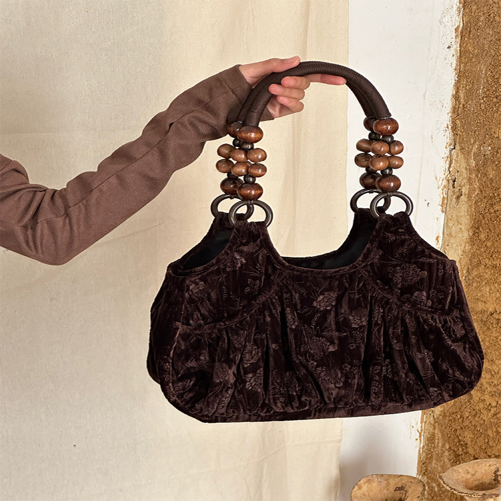 SHIYUAN Nightingale Rose Original Velvet Drawn Jacquard Underarm Bag Beaded Single Shoulder Handbag image 8