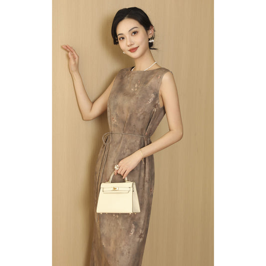 ASAYA3536 Chinese style high-end exquisite dress linen sleeveless long dress