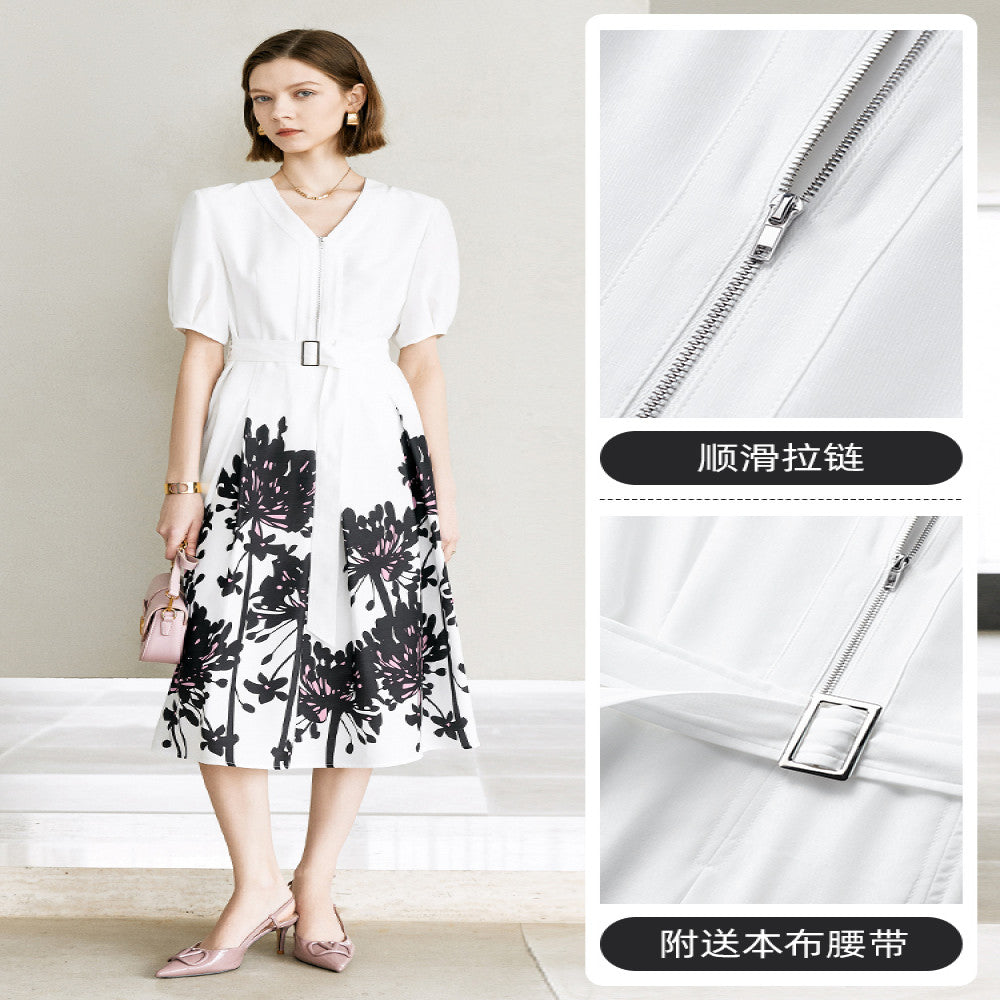 Yanyu printed temperament dress for women s clothing 2025 new summer fashion simple and fashionable short sleeved V neck dress image 2