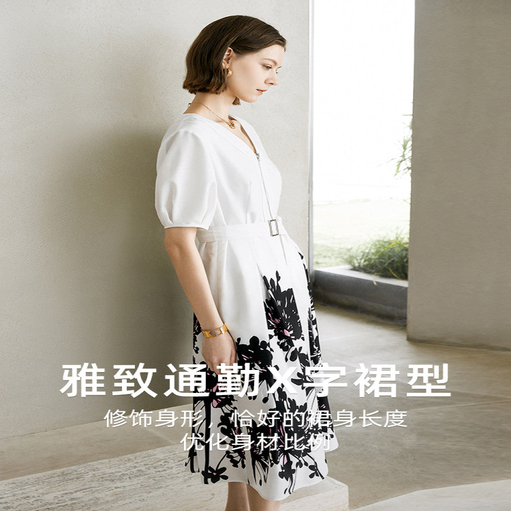 Yanyu printed temperament dress for women s clothing 2025 new summer fashion simple and fashionable short sleeved V neck dress image 3