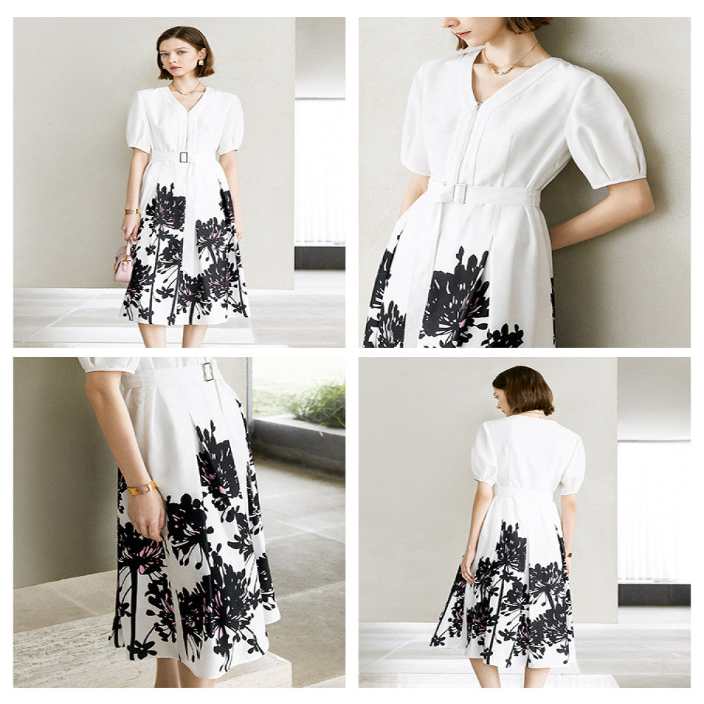 Yanyu printed temperament dress for women s clothing 2025 new summer fashion simple and fashionable short sleeved V neck dress image 4