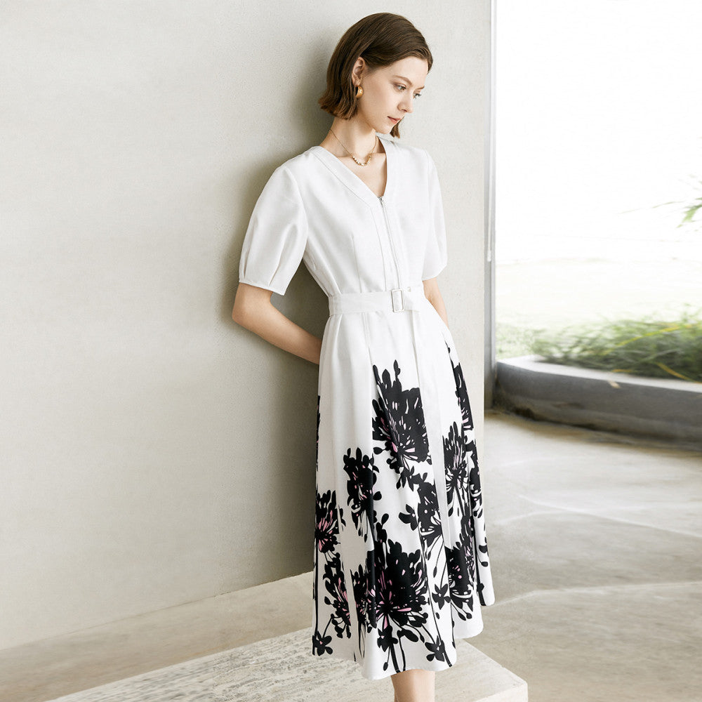 Yanyu printed temperament dress for women s clothing 2025 new summer fashion simple and fashionable short sleeved V neck dress image 11