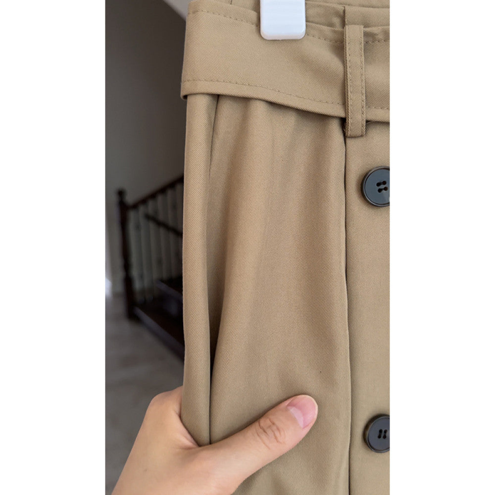 Guo Jiunian cotton khaki workwear A line skirt with belt linen Tencel versatile slimming black shirt for women image 2