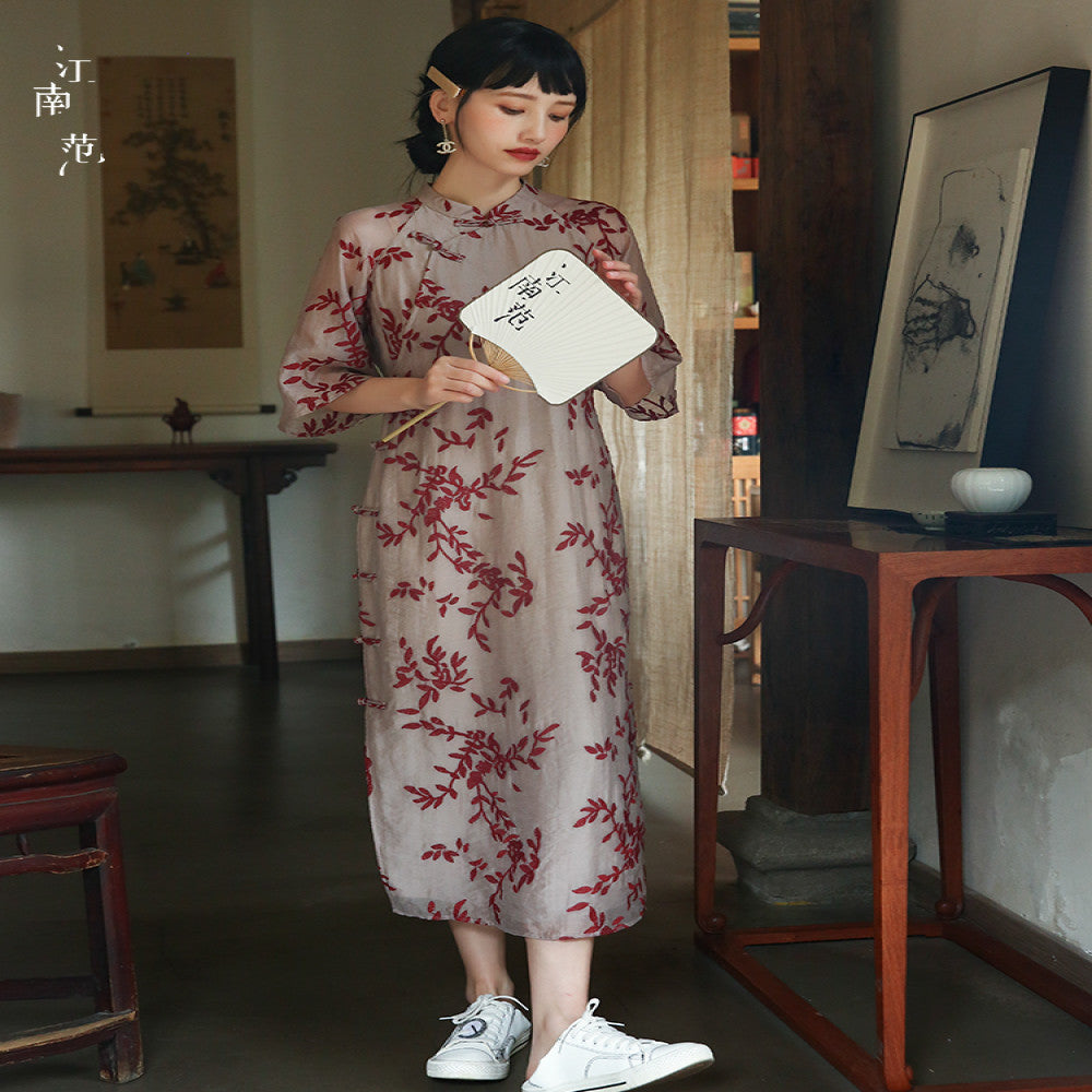 Jiangnan style low collar college entrance examination cheongsam summer improved version buckle retro style embroidery young style slanted collar daily use image 3