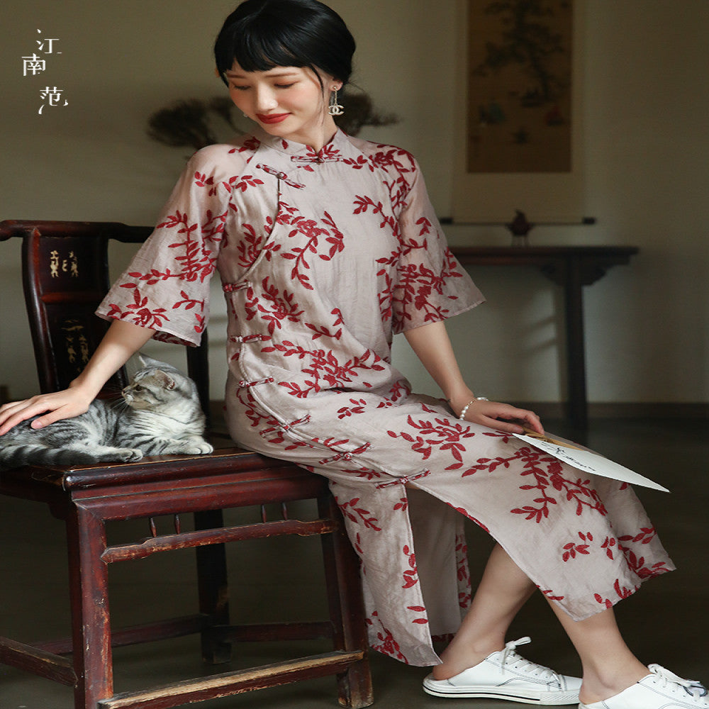 Jiangnan style low collar college entrance examination cheongsam summer improved version buckle retro style embroidery young style slanted collar daily use image 5