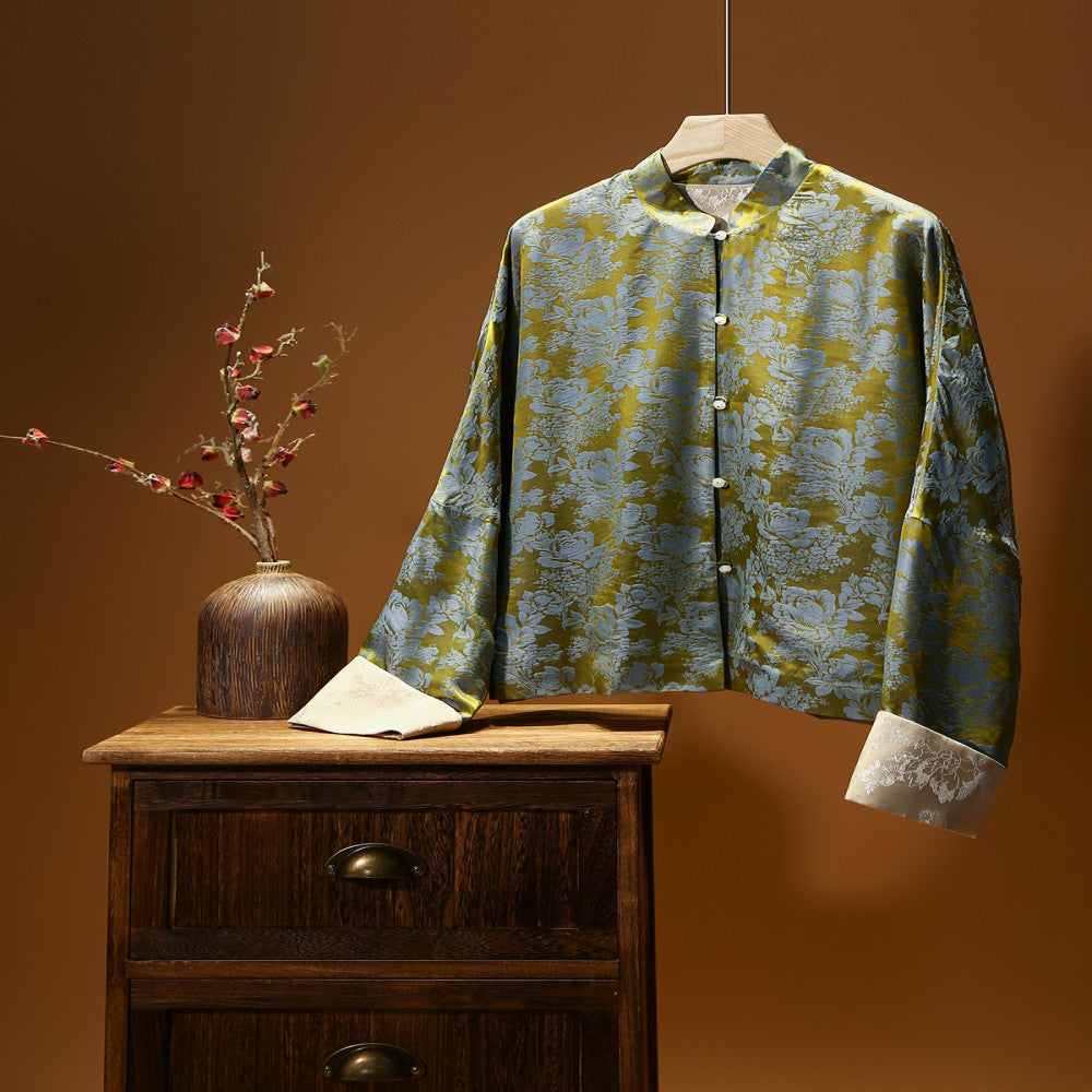 Yutang Rich and Noble Gilded Peony Haitang Pattern Silk Flower Silk New Chinese Old Money Style Short Coat image 3