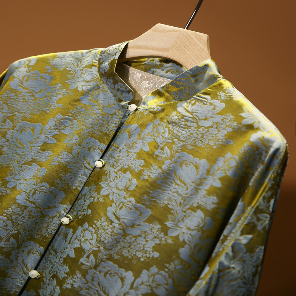 Yutang Rich and Noble Gilded Peony Haitang Pattern Silk Flower Silk New Chinese Old Money Style Short Coat image 4