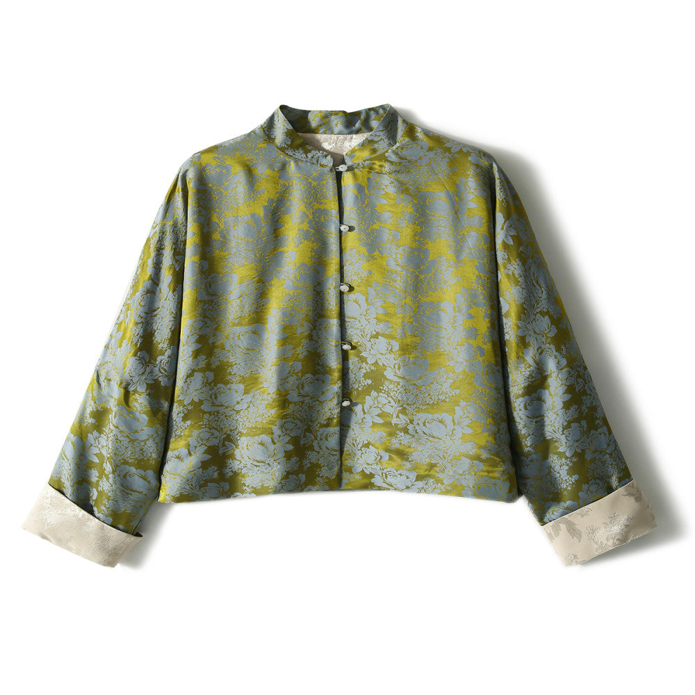 Yutang Rich and Noble Gilded Peony Haitang Pattern Silk Flower Silk New Chinese Old Money Style Short Coat image 5