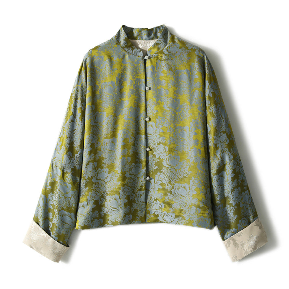 Yutang Rich and Noble Gilded Peony Haitang Pattern Silk Flower Silk New Chinese Old Money Style Short Coat image 7