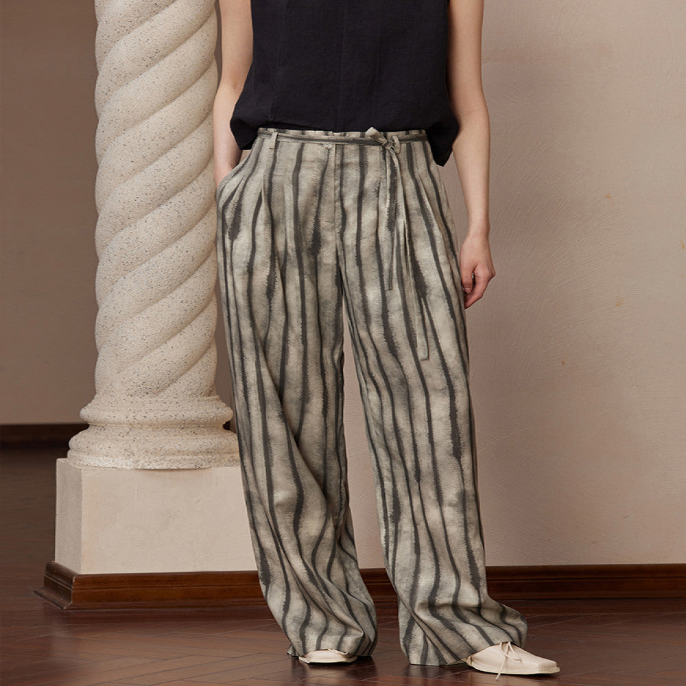 Ruyi Lianyun summer outfit new ink striped double pleated casual pants women s Chinese style retro high waisted wide leg pants image 11