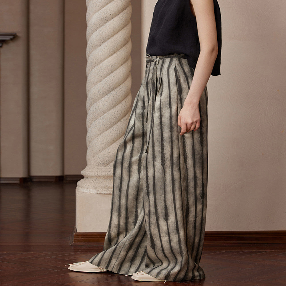 Ruyi Lianyun summer outfit new ink striped double pleated casual pants women s Chinese style retro high waisted wide leg pants image 13