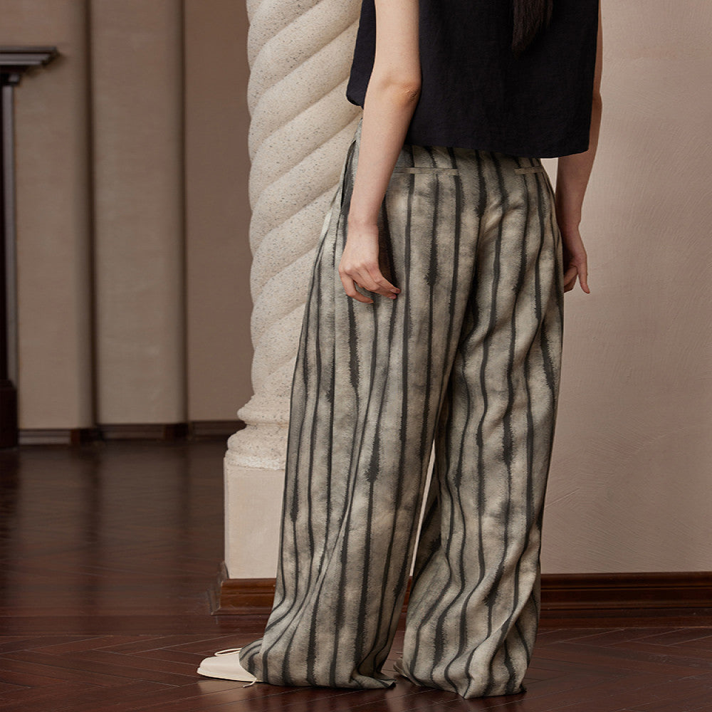 Ruyi Lianyun summer outfit new ink striped double pleated casual pants women s Chinese style retro high waisted wide leg pants image 1