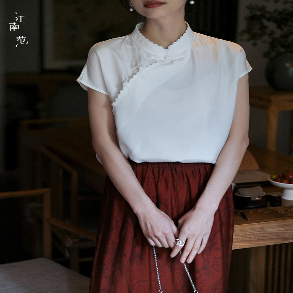 Jiangnan style new improved white short sleeved cheongsam top 2024 summer temperament all match Chinese tea dress blouse image 4