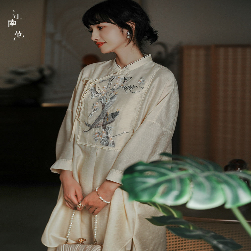 Jiangnan style new and improved version of cheongsam young style two piece set loose fit a swing 2024 summer slightly overweight covering the belly and showing off thinness image 1