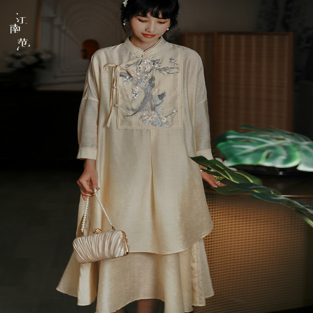 Jiangnan style new and improved version of cheongsam young style two piece set loose fit a swing 2024 summer slightly overweight covering the belly and showing off thinness image 2