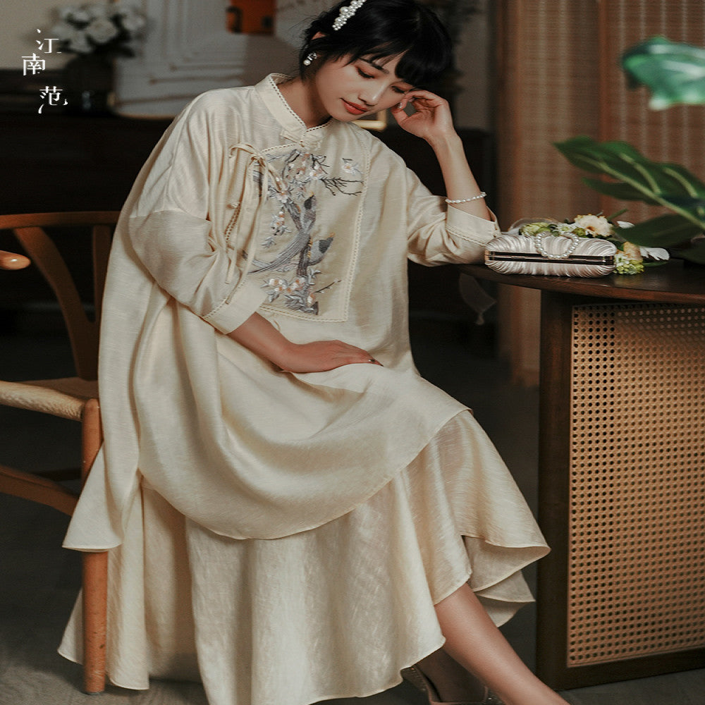 Jiangnan style new and improved version of cheongsam young style two piece set loose fit a swing 2024 summer slightly overweight covering the belly and showing off thinness image 3