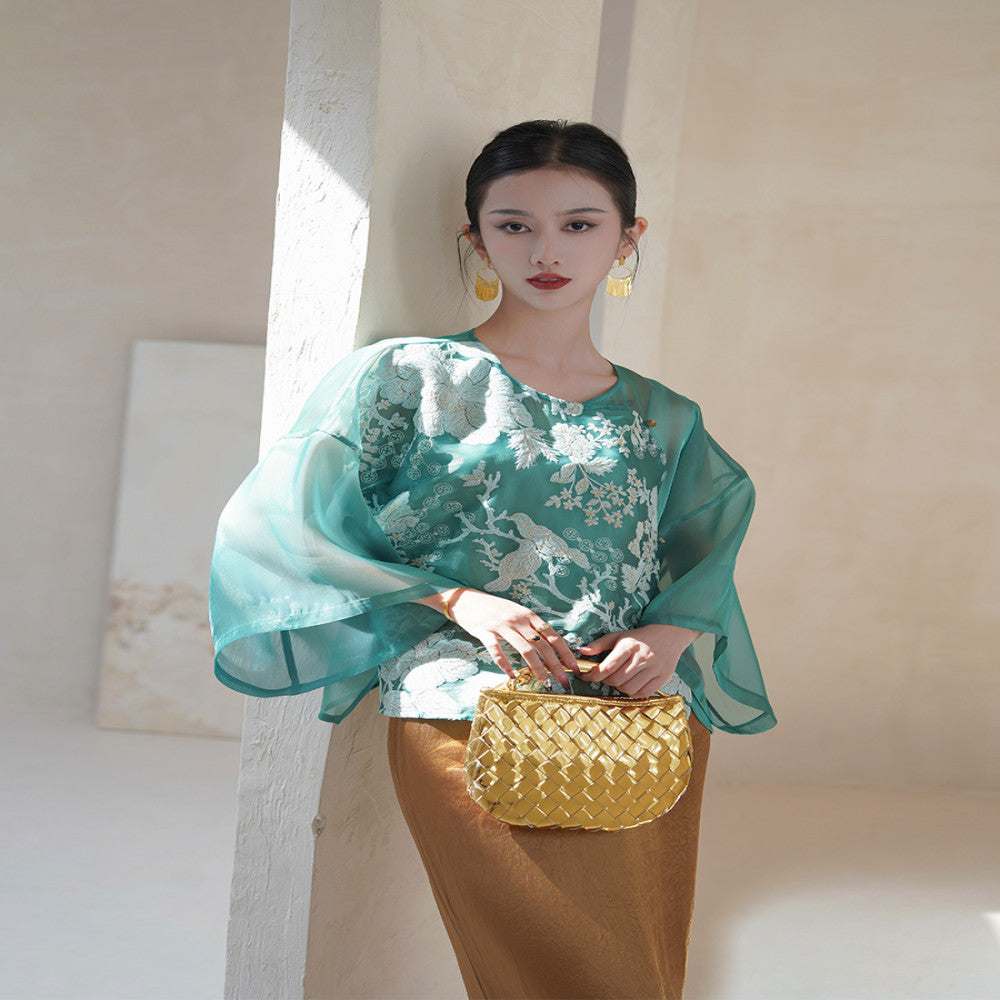 Chengyu Gaoding Tianshui Jinpei New Chinese Embroidery Organza Top Acetate Tassel Half Skirt Set image 5