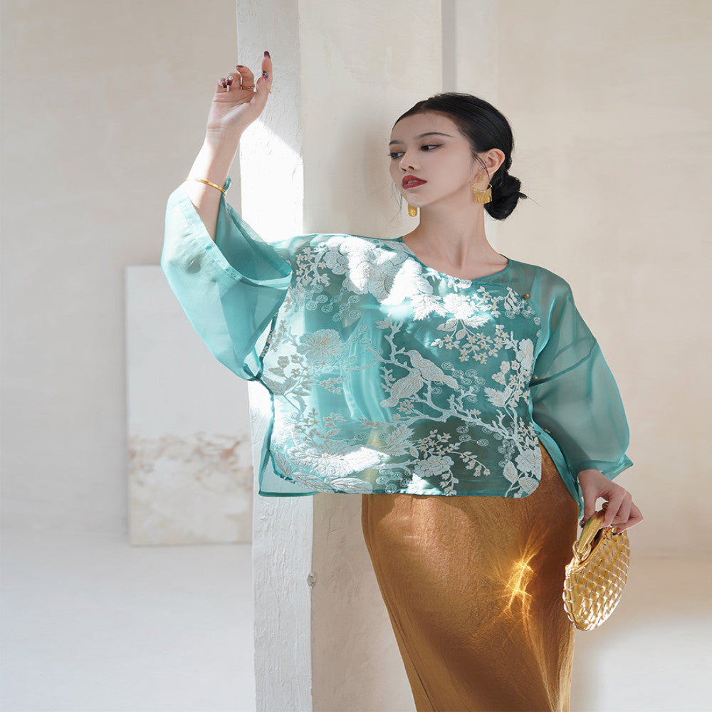 Chengyu Gaoding Tianshui Jinpei New Chinese Embroidery Organza Top Acetate Tassel Half Skirt Set image 48