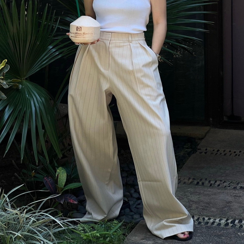 2025 Spring and Autumn New Commuter Simple Loose Wide Leg Pants Vertical Striped Western Pants Women s Cold Style Casual Floor Pants image 1