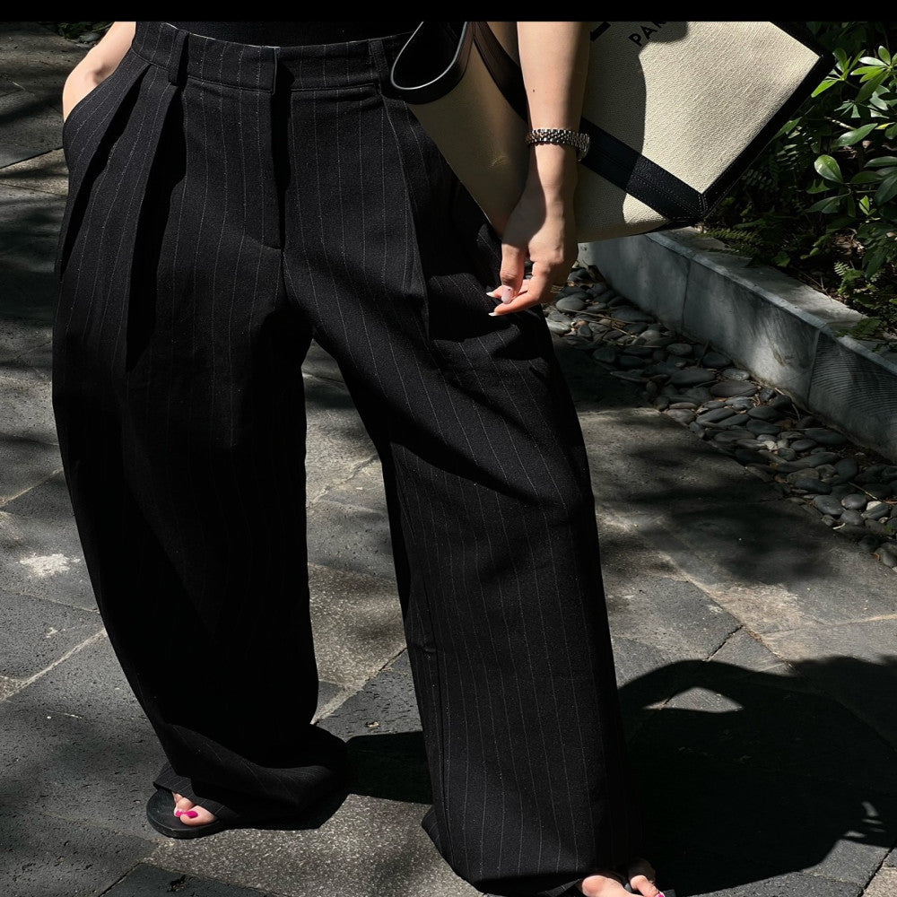 2025 Spring and Autumn New Commuter Simple Loose Wide Leg Pants Vertical Striped Western Pants Women s Cold Style Casual Floor Pants image 3