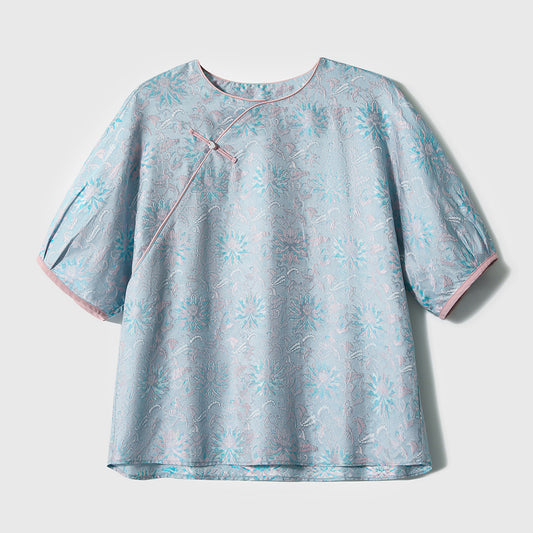 ASAYA3500 Short Sleeve Summer Style Light Blue Chinese Top & Skirt (Sold Seperately)