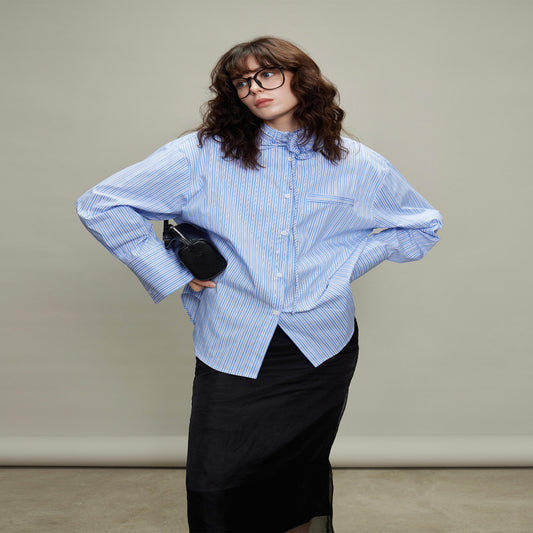 ASAYA3497 Rose striped loose polo shirt