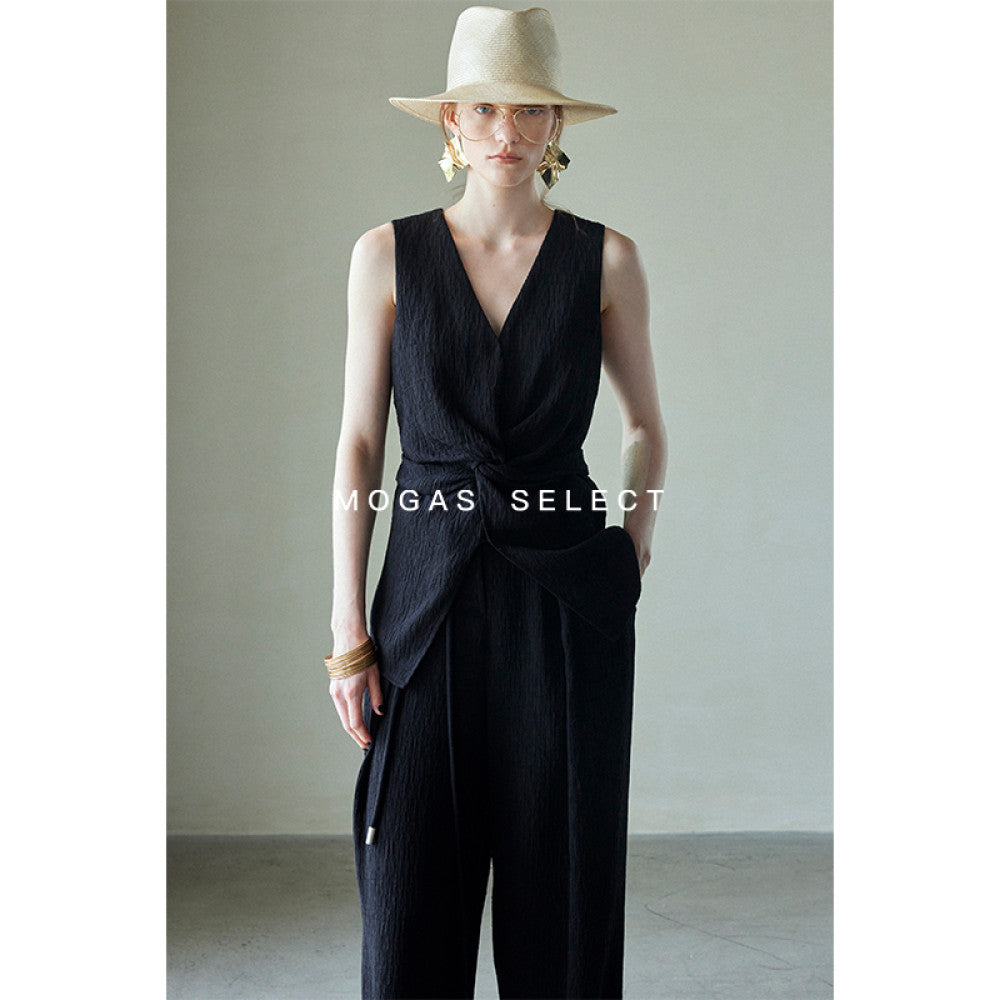 Ready Stock Mogas Dujia Customized Beauty Wrinkle Vest with Waist and Three Dimensional Twist V Neck Sleeveless Top Summer image 16