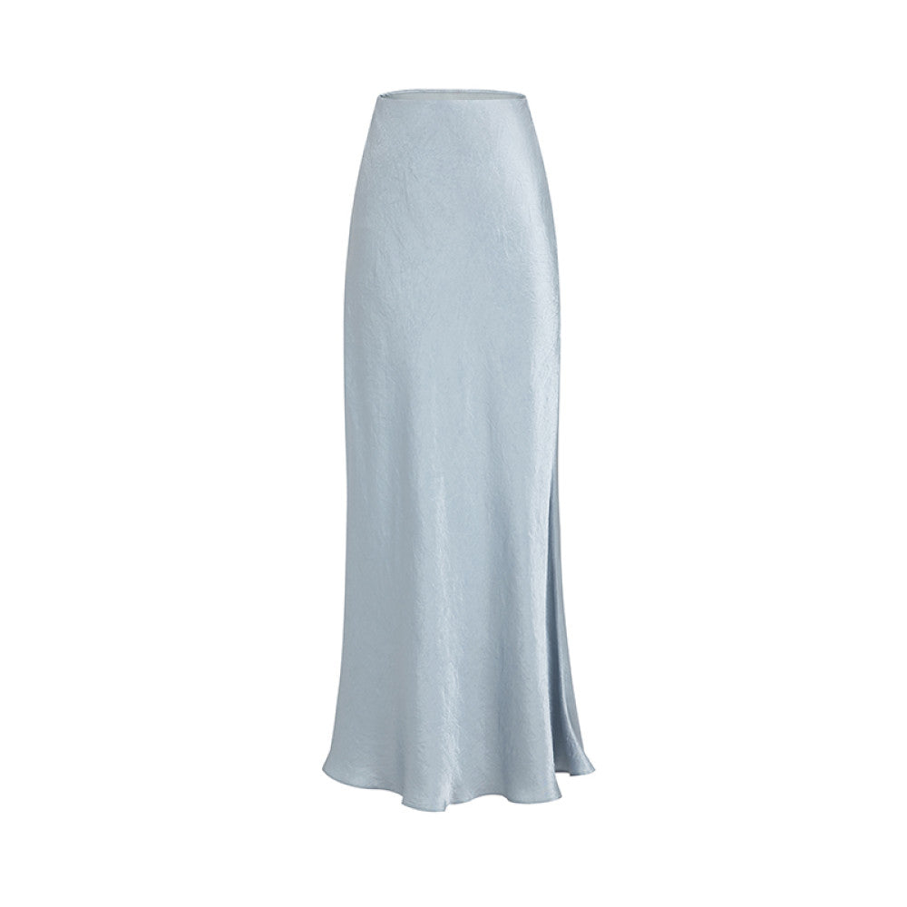 SUK protagonist halo Acetate satin midi skirt for women in summer 2025 new high waist slimming and hip hugging long skirt image 16