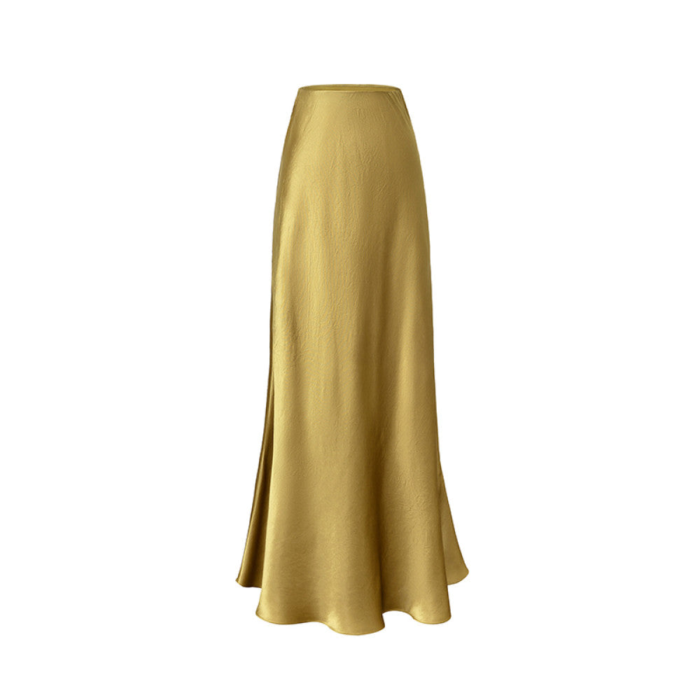SUK protagonist halo Acetate satin midi skirt for women in summer 2025 new high waist slimming and hip hugging long skirt image 29