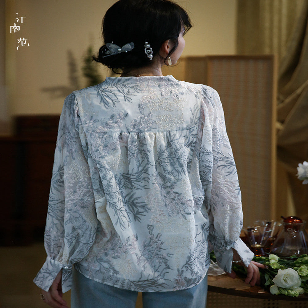 Jiangnan Fan Jiao collar embroidery improved low neck Hanfu top daily wearable commuting V neck new Chinese autumn shirt image 3