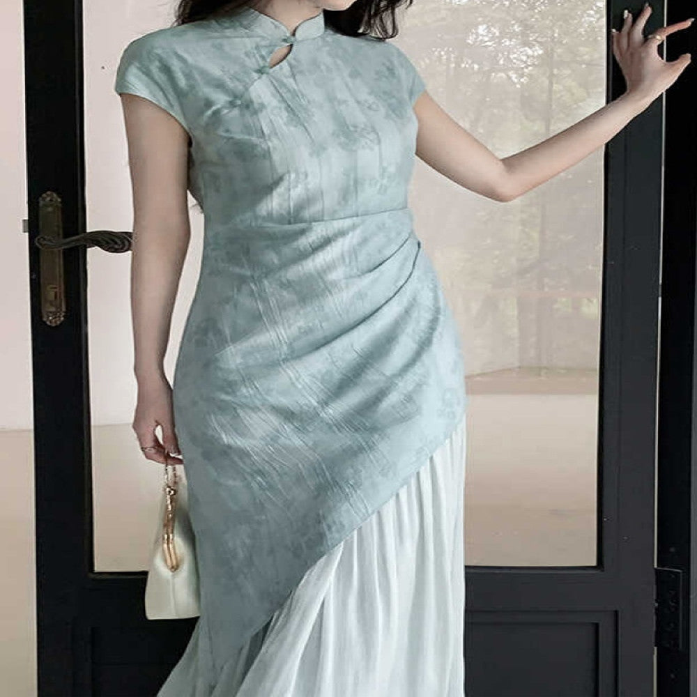 Jiexiang Kongxi River New Chinese Style Dress for Women s Summer 2025 Vacation Two Long Waist Collection Jacquard Cheongsam image 2