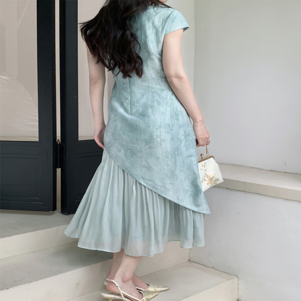 Jiexiang Kongxi River New Chinese Style Dress for Women s Summer 2025 Vacation Two Long Waist Collection Jacquard Cheongsam image 3