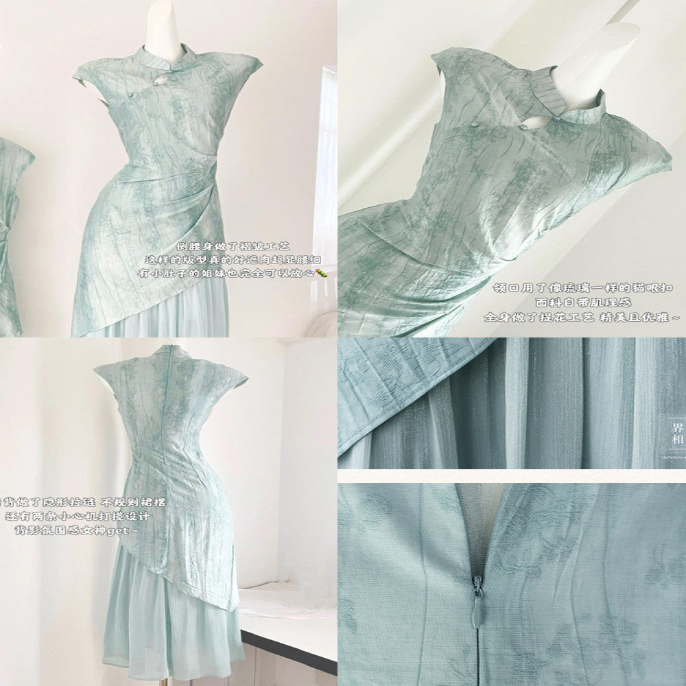 Jiexiang Kongxi River New Chinese Style Dress for Women s Summer 2025 Vacation Two Long Waist Collection Jacquard Cheongsam image 4