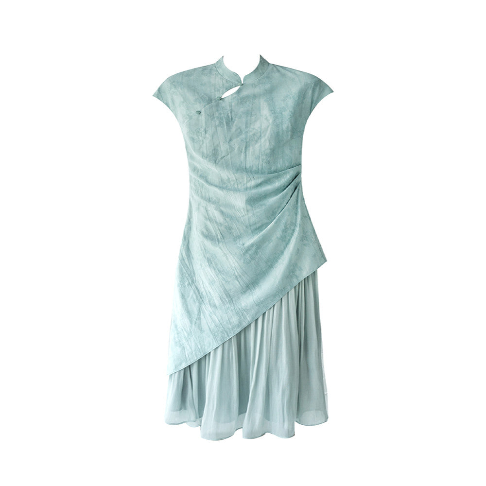 Jiexiang Kongxi River New Chinese Style Dress for Women s Summer 2025 Vacation Two Long Waist Collection Jacquard Cheongsam image 5