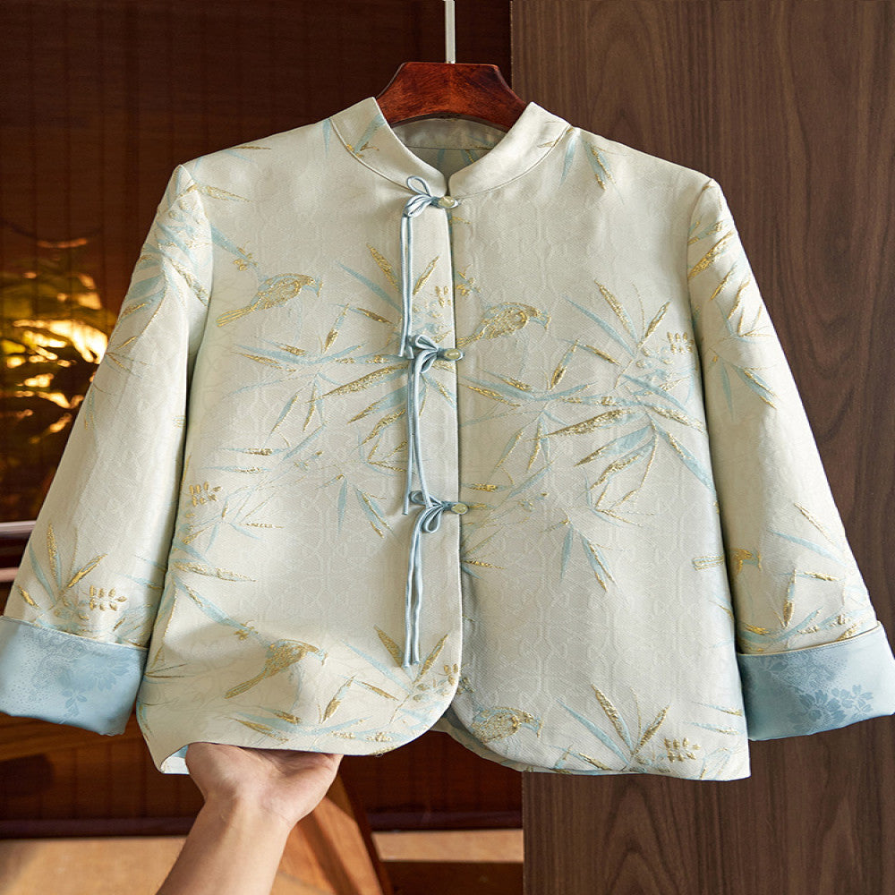 Chinese style buttoned short coat jacket new Chinese jacquard Tang suit blouse female 2023 spring and autumn new style temperament high end image 1