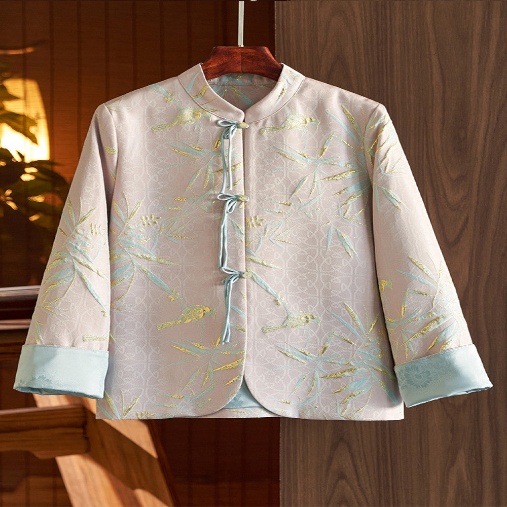 Chinese style buttoned short coat jacket new Chinese jacquard Tang suit blouse female 2023 spring and autumn new style temperament high end image 2