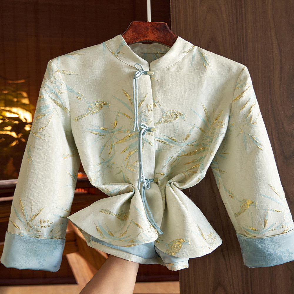 Chinese style buttoned short coat jacket new Chinese jacquard Tang suit blouse female 2023 spring and autumn new style temperament high end image 3