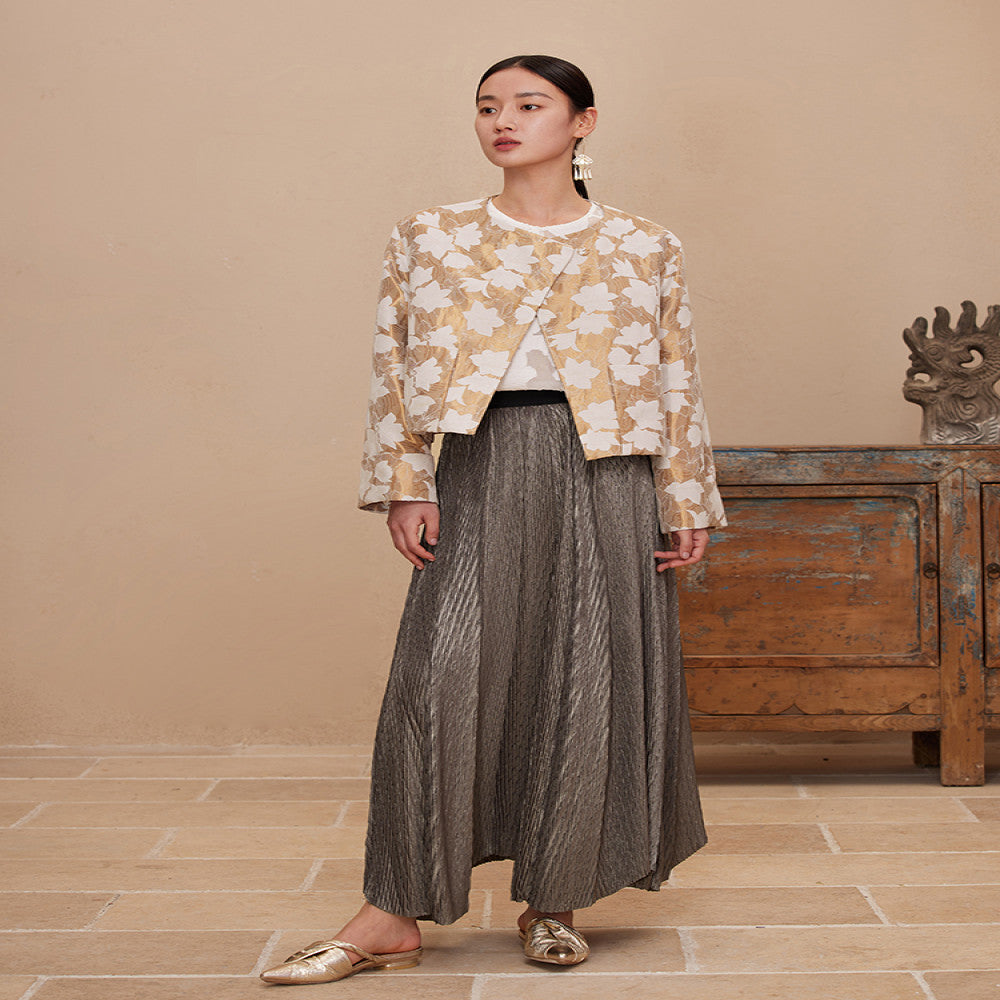 Ruyi Lianyun Spring and Autumn New Round Neck Slant Hemp Jacquard Short Coat Women s Chinese Style Retro New Chinese Style Falling Shoulder Sleeve Top image 2