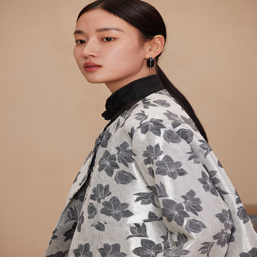 Ruyi Lianyun Spring and Autumn New Round Neck Slant Hemp Jacquard Short Coat Women s Chinese Style Retro New Chinese Style Falling Shoulder Sleeve Top image 3