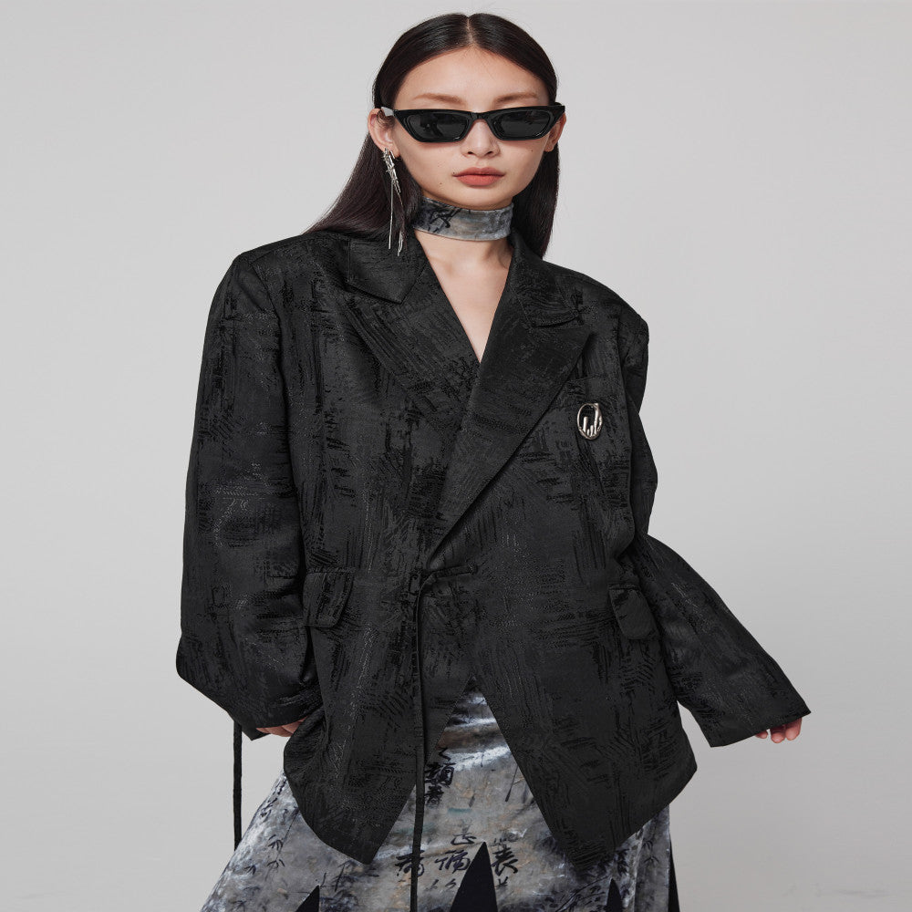 Autumn black new Chinese style suit jacket for women with a sense of luxury loose and dark style silhouette suit with a cinched waist design image 10