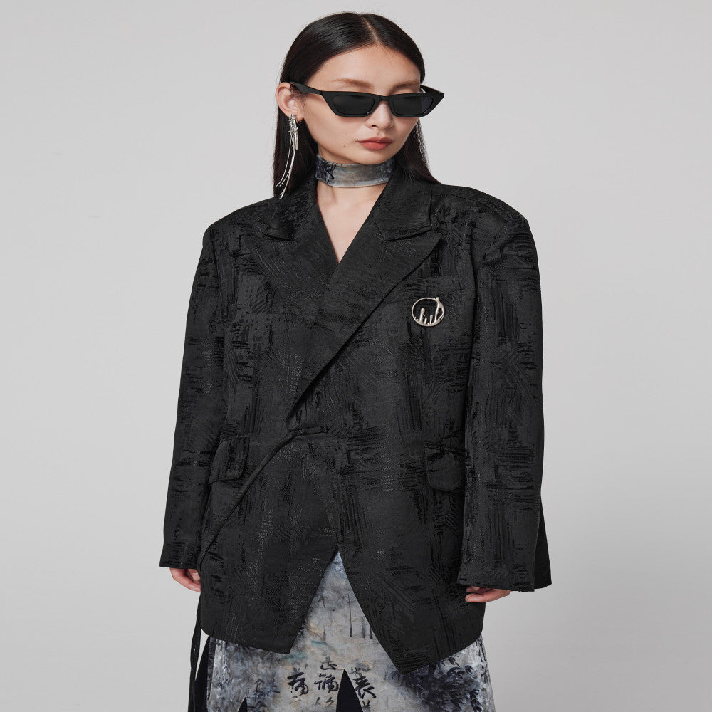 Autumn black new Chinese style suit jacket for women with a sense of luxury loose and dark style silhouette suit with a cinched waist design image 11