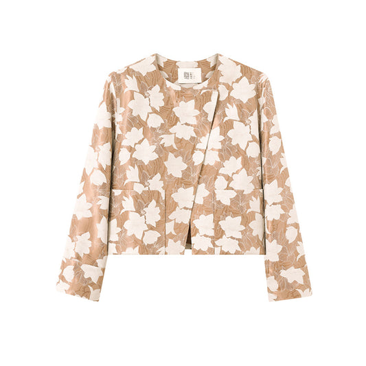 ASAYA3458 Floral Print Round Neck Jacket