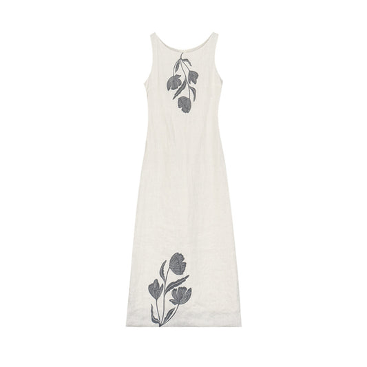 ASAYA3453 Lazy Linen Vacation Floral Dress
