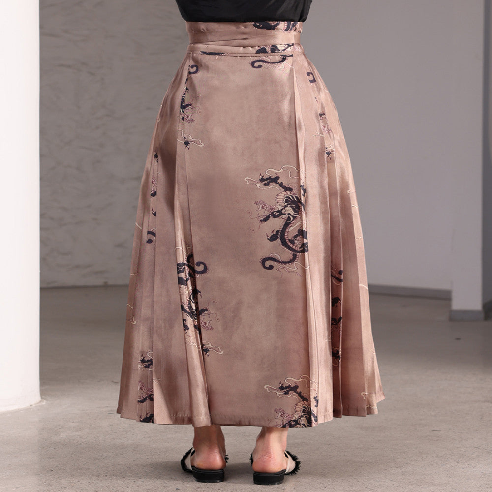 Inside and outside the boundary ancient style high waist new Chinese style printing retro elegant swing long horse face skirt J42Q525 image 3