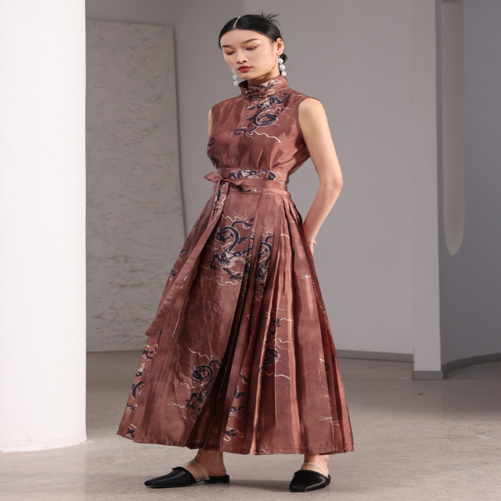 Inside and outside the boundary ancient style high waist new Chinese style printing retro elegant swing long horse face skirt J42Q525 image 5
