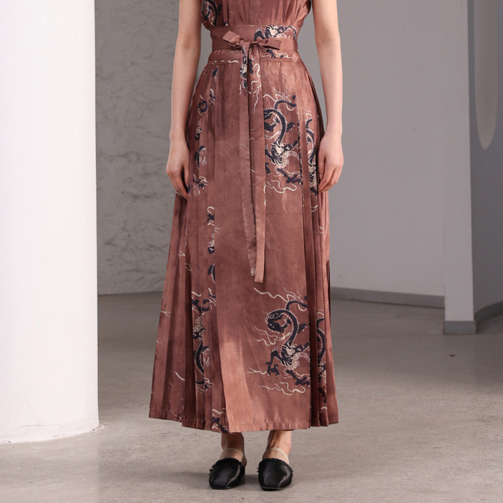 Inside and outside the boundary ancient style high waist new Chinese style printing retro elegant swing long horse face skirt J42Q525 image 14
