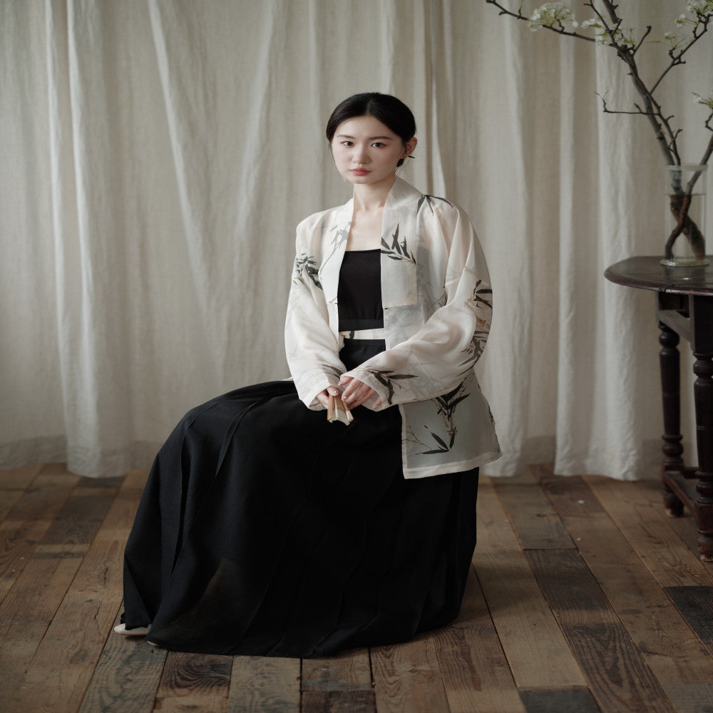 Blank Original Ink Bamboo Original Ming Dynasty Hanfu National Style Silk Acetate Non Wrinkled Narrow Sleeve Collar Short Shirt Ma Mian Skirt image 1